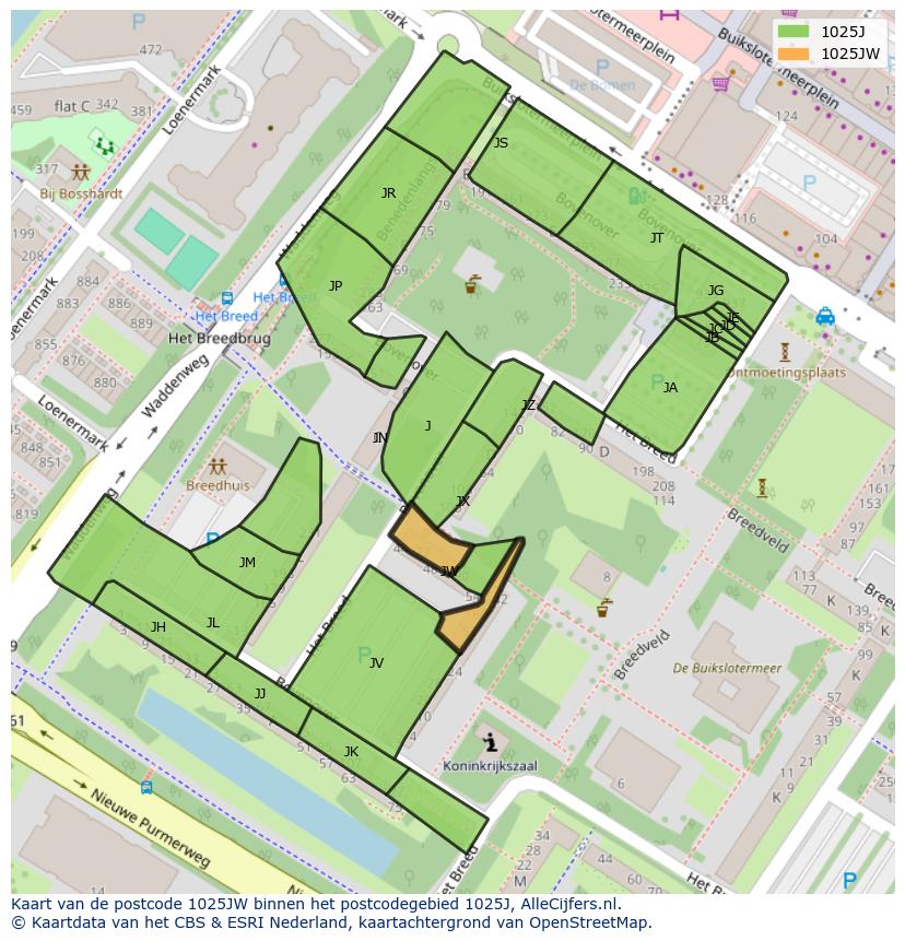 Afbeelding van het postcodegebied 1025 JW op de kaart.