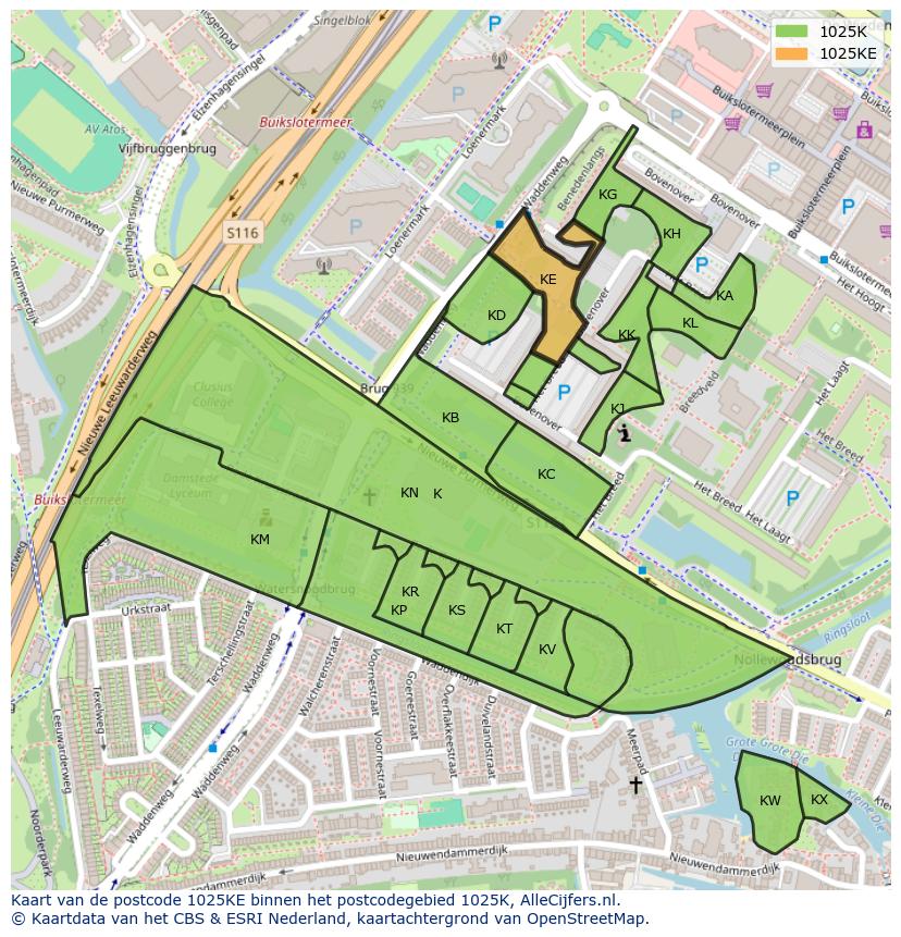 Afbeelding van het postcodegebied 1025 KE op de kaart.