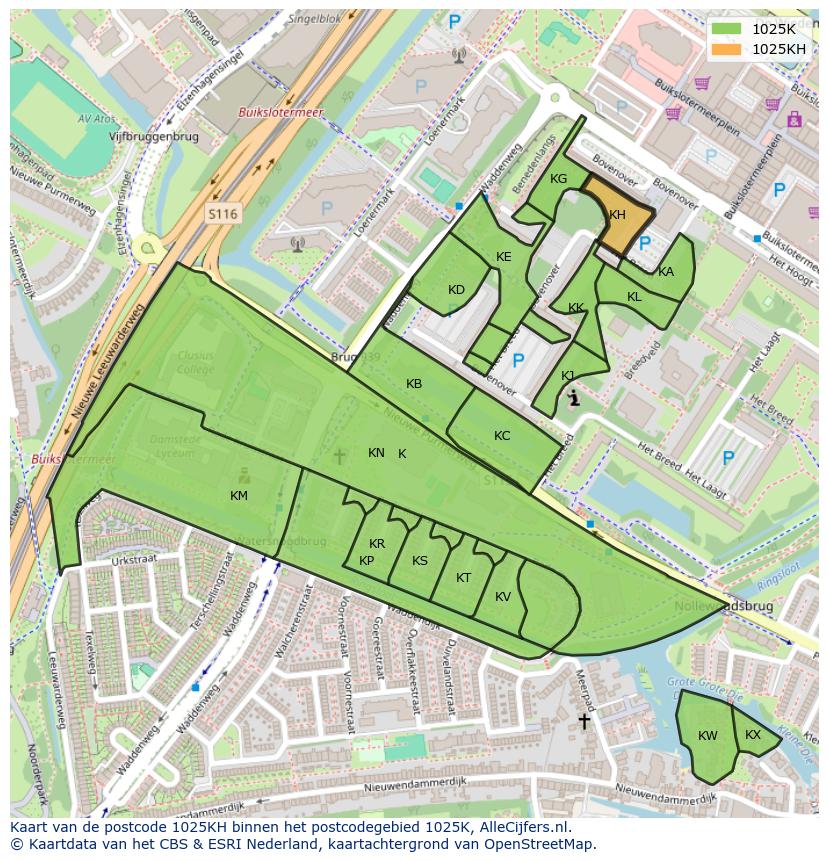 Afbeelding van het postcodegebied 1025 KH op de kaart.
