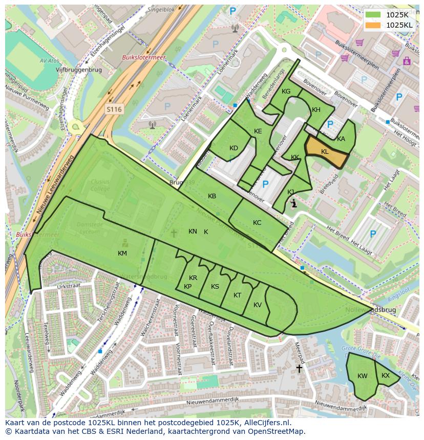 Afbeelding van het postcodegebied 1025 KL op de kaart.