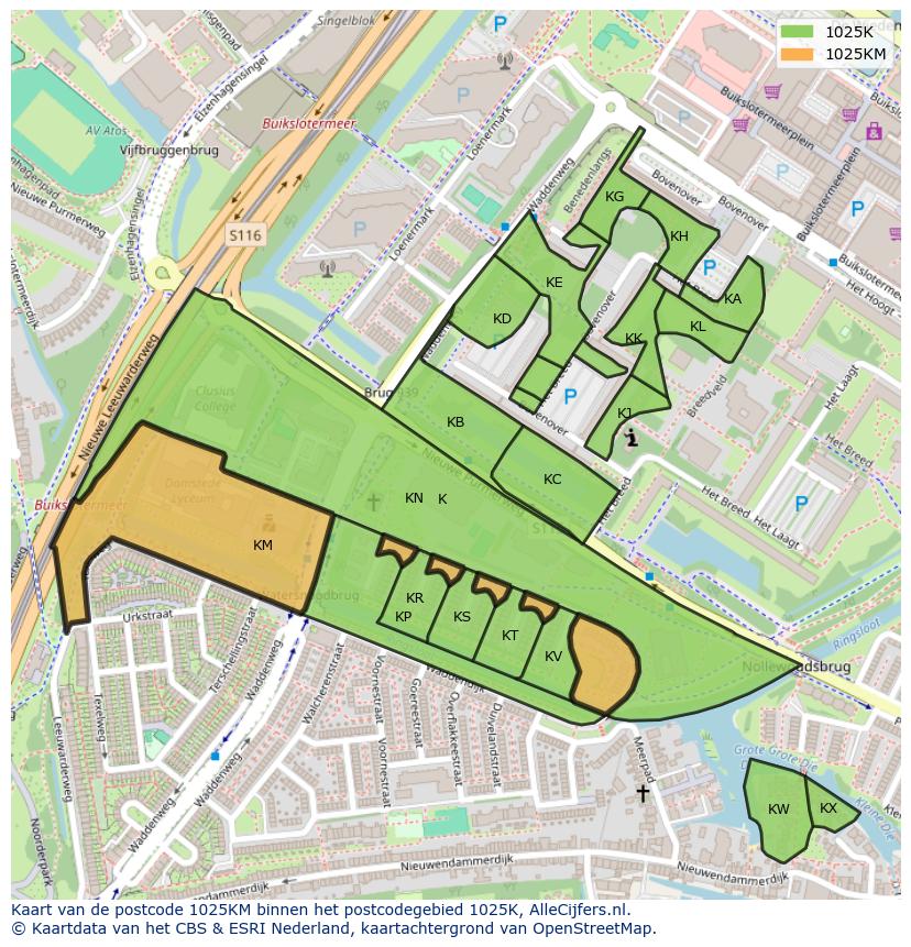 Afbeelding van het postcodegebied 1025 KM op de kaart.