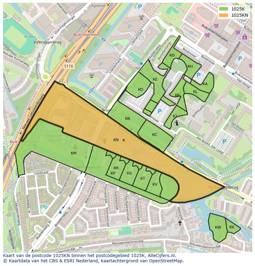 Afbeelding van het postcodegebied 1025 KN op de kaart.