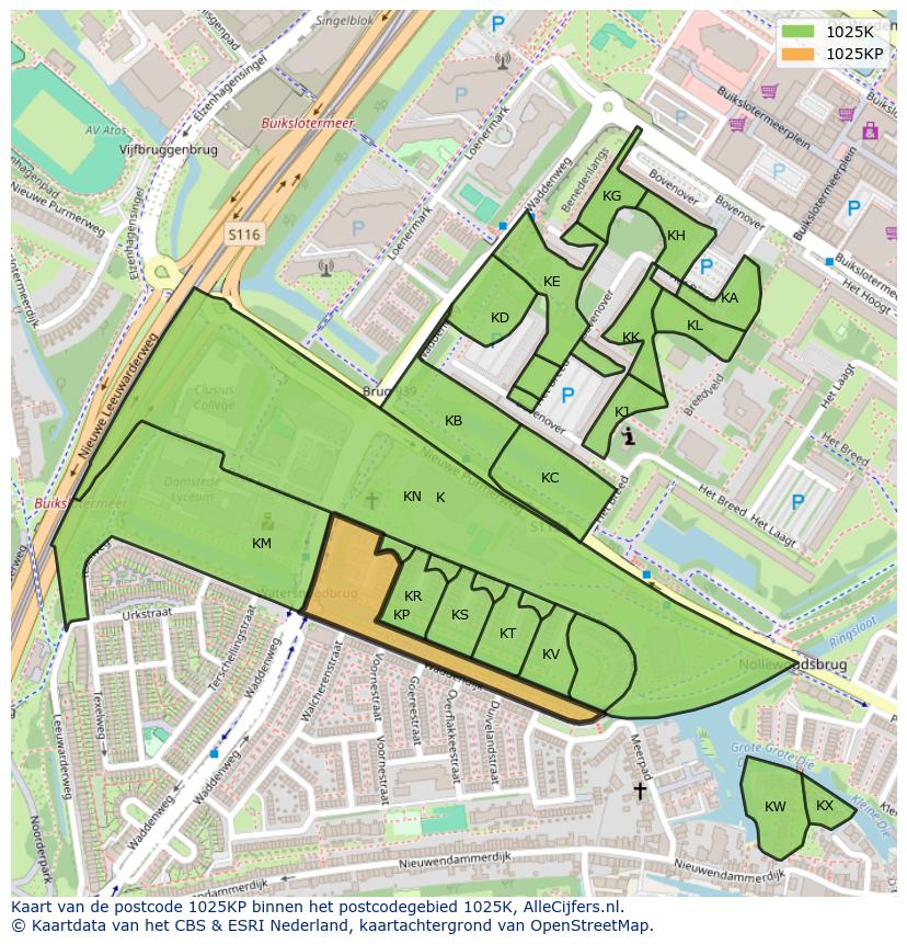 Afbeelding van het postcodegebied 1025 KP op de kaart.