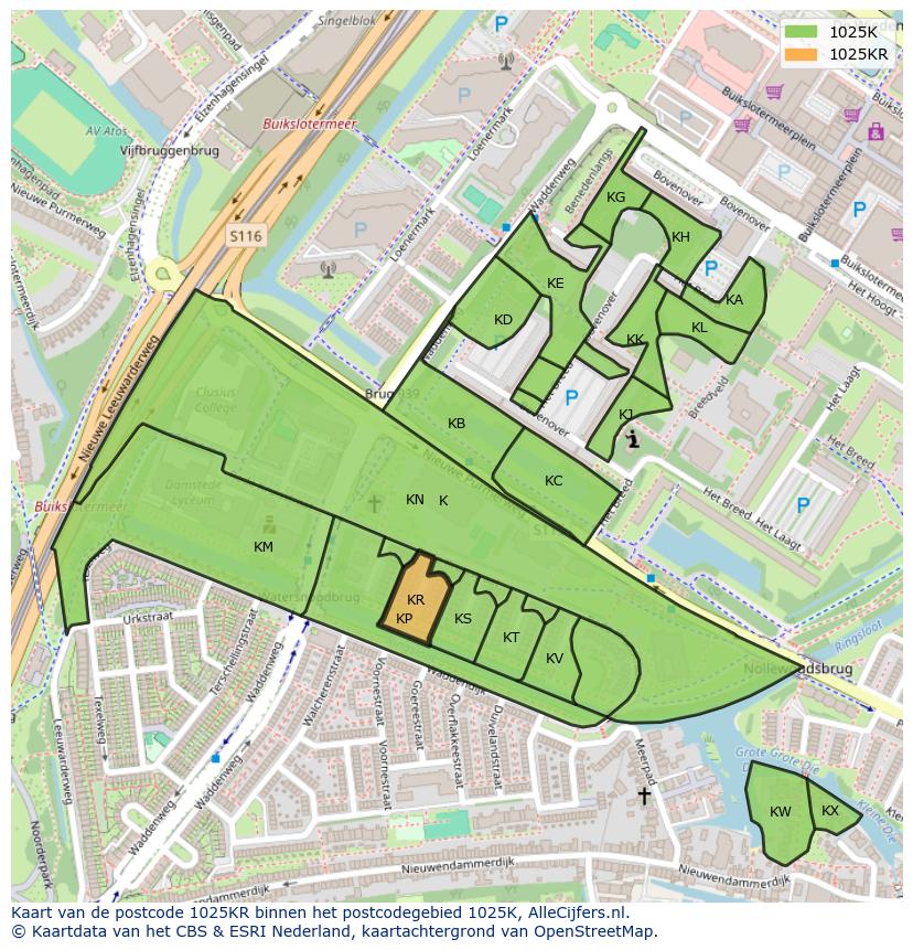 Afbeelding van het postcodegebied 1025 KR op de kaart.