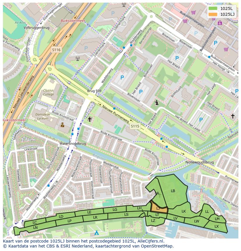 Afbeelding van het postcodegebied 1025 LJ op de kaart.