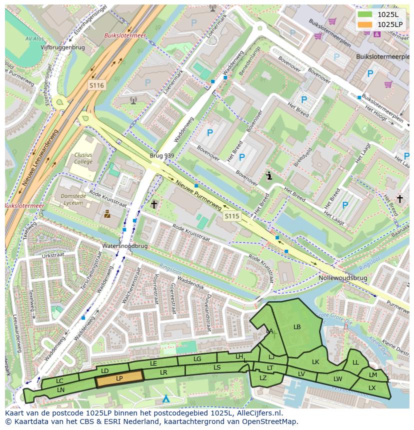 Afbeelding van het postcodegebied 1025 LP op de kaart.