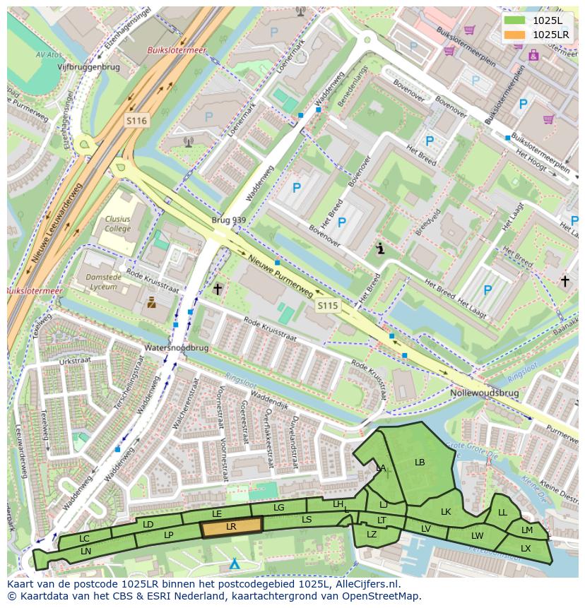 Afbeelding van het postcodegebied 1025 LR op de kaart.