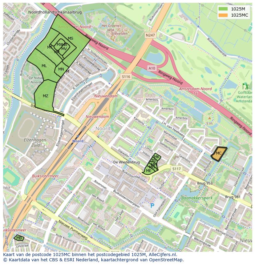 Afbeelding van het postcodegebied 1025 MC op de kaart.