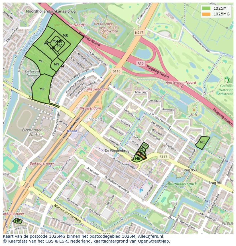 Afbeelding van het postcodegebied 1025 MG op de kaart.