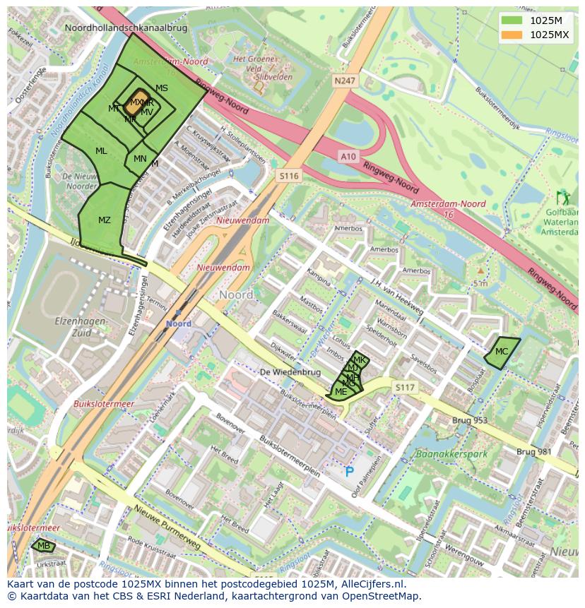 Afbeelding van het postcodegebied 1025 MX op de kaart.