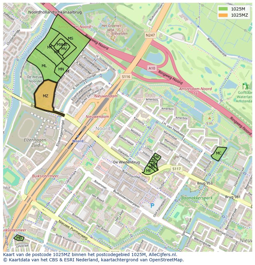 Afbeelding van het postcodegebied 1025 MZ op de kaart.