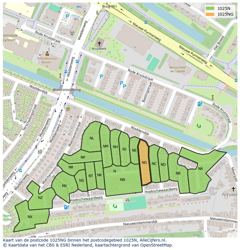 Afbeelding van het postcodegebied 1025 NG op de kaart.