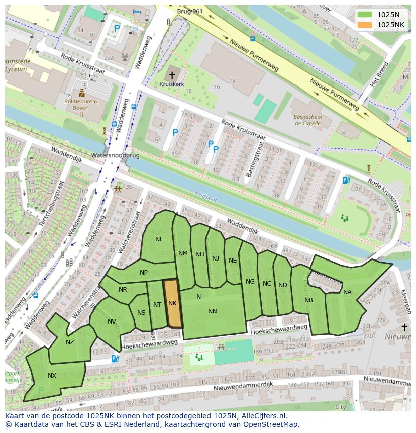 Afbeelding van het postcodegebied 1025 NK op de kaart.