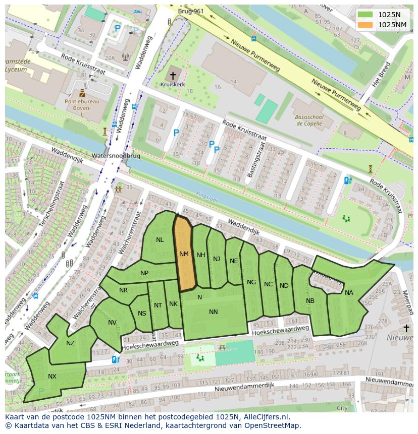 Afbeelding van het postcodegebied 1025 NM op de kaart.