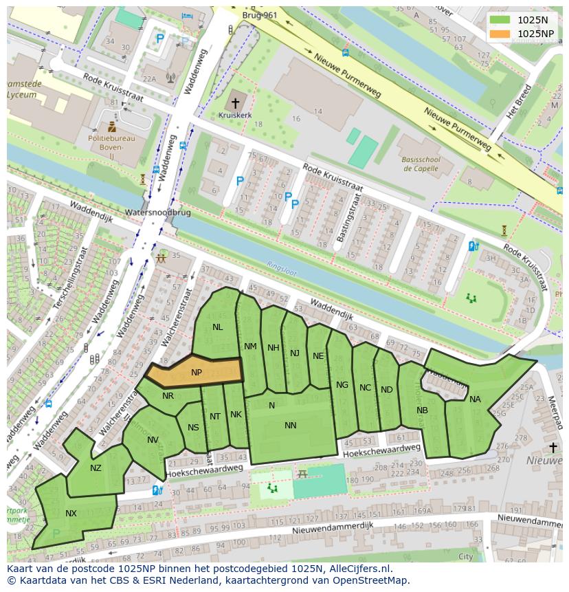 Afbeelding van het postcodegebied 1025 NP op de kaart.