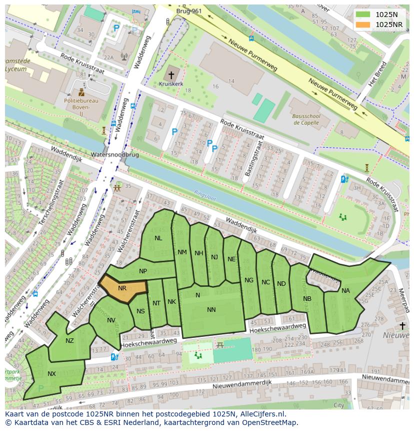 Afbeelding van het postcodegebied 1025 NR op de kaart.