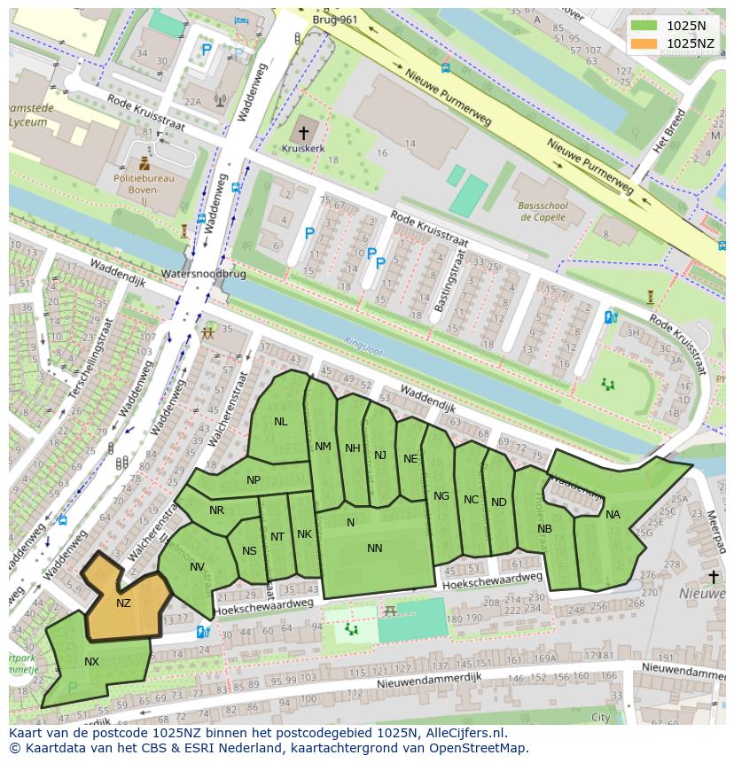 Afbeelding van het postcodegebied 1025 NZ op de kaart.