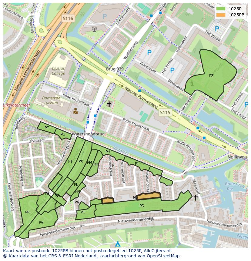 Afbeelding van het postcodegebied 1025 PB op de kaart.