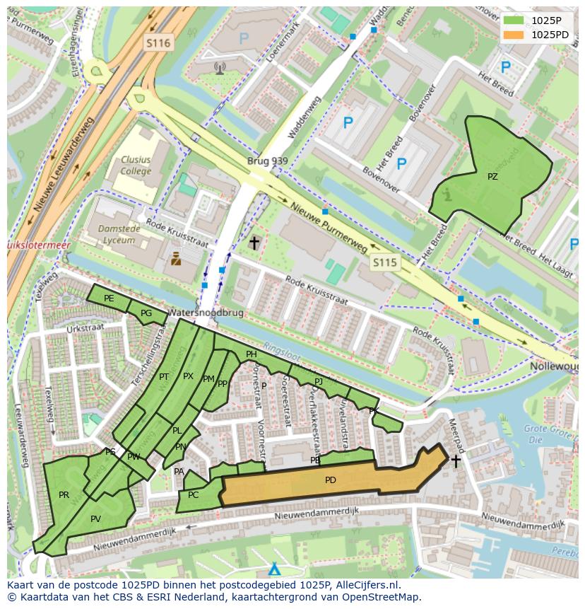 Afbeelding van het postcodegebied 1025 PD op de kaart.