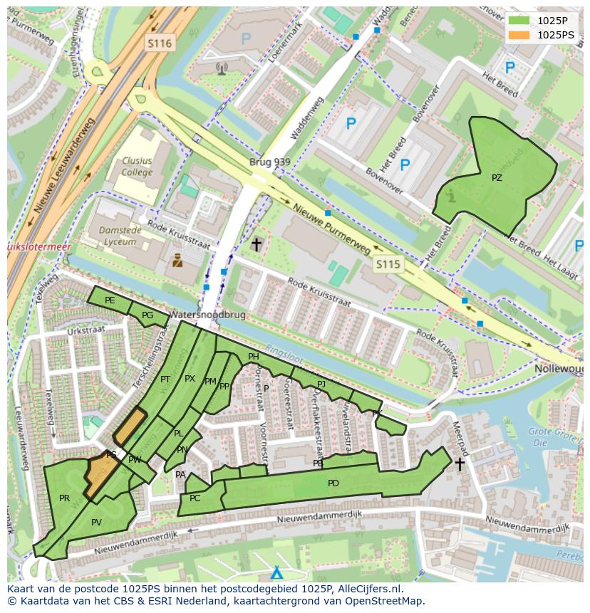 Afbeelding van het postcodegebied 1025 PS op de kaart.