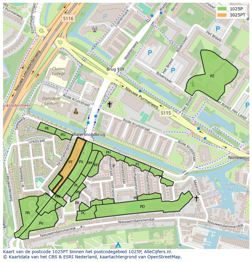 Afbeelding van het postcodegebied 1025 PT op de kaart.
