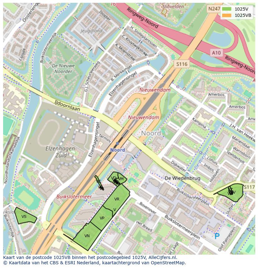 Afbeelding van het postcodegebied 1025 VB op de kaart.
