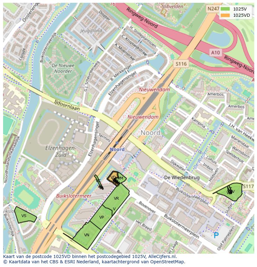 Afbeelding van het postcodegebied 1025 VD op de kaart.