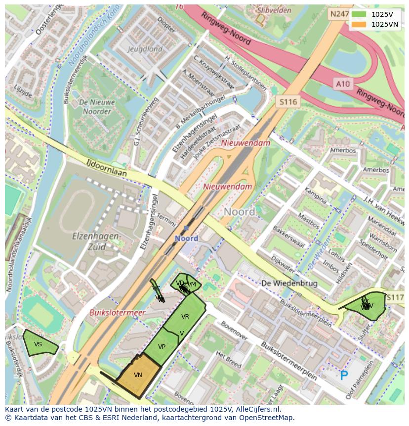 Afbeelding van het postcodegebied 1025 VN op de kaart.