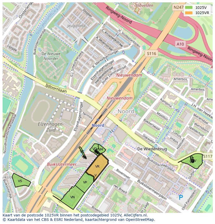 Afbeelding van het postcodegebied 1025 VR op de kaart.