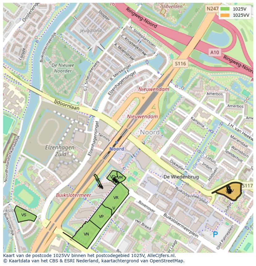 Afbeelding van het postcodegebied 1025 VV op de kaart.