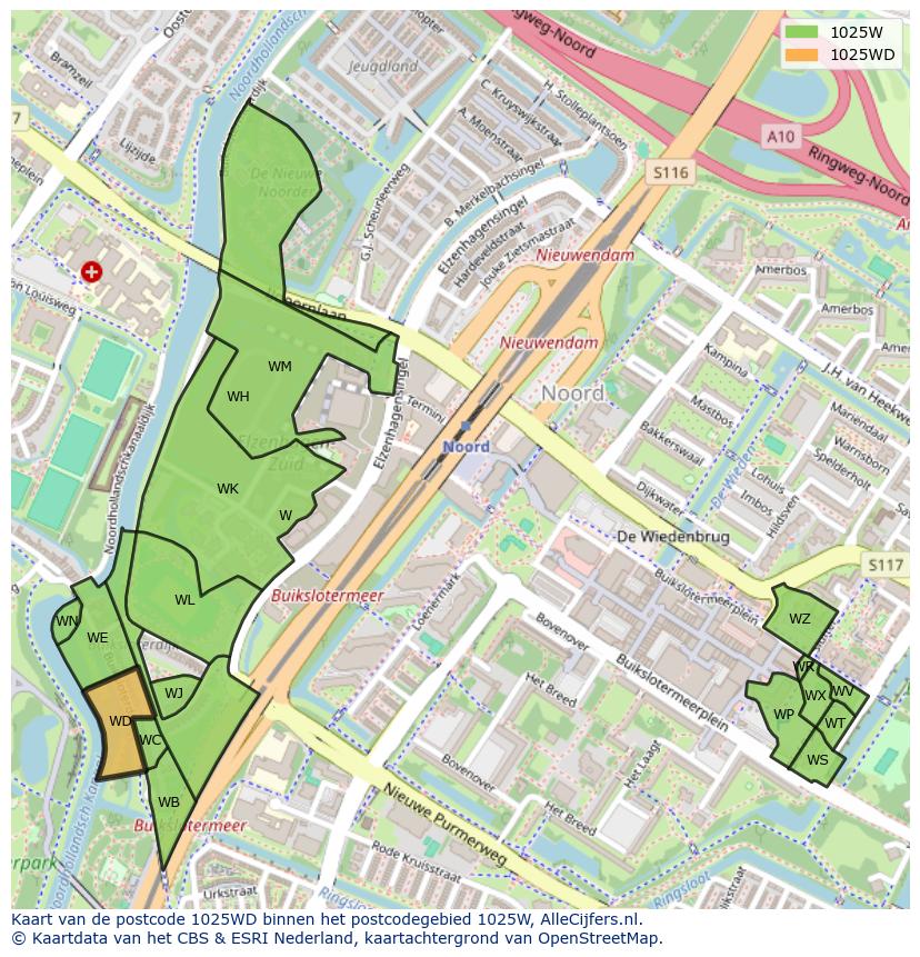 Afbeelding van het postcodegebied 1025 WD op de kaart.