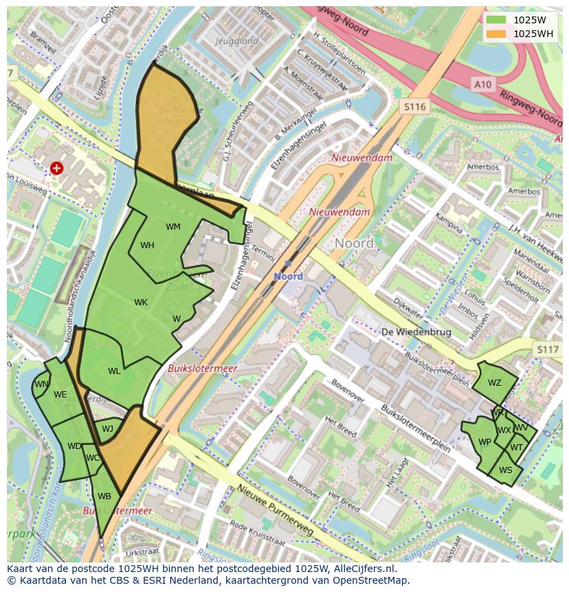 Afbeelding van het postcodegebied 1025 WH op de kaart.