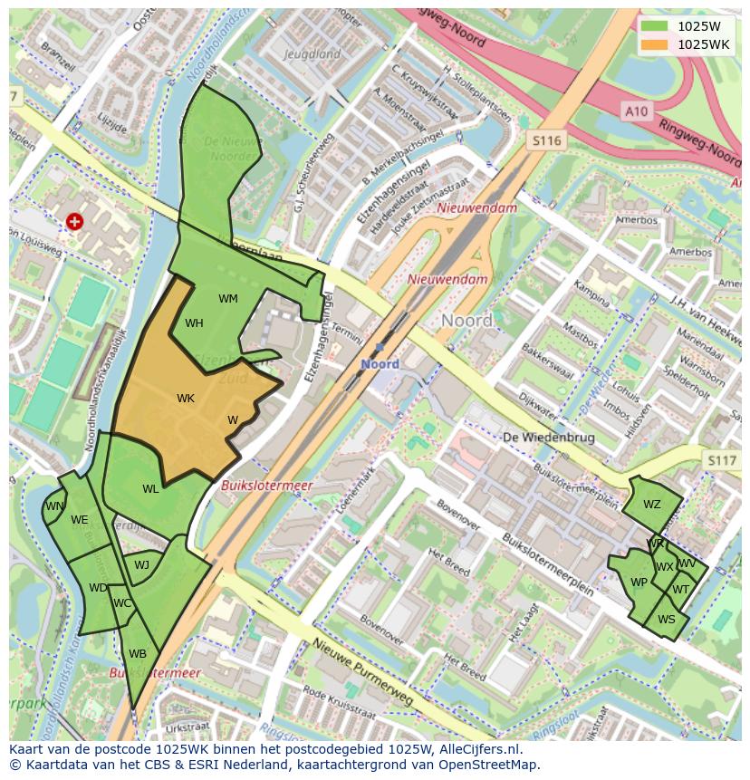 Afbeelding van het postcodegebied 1025 WK op de kaart.