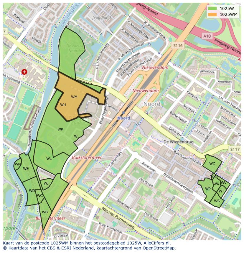 Afbeelding van het postcodegebied 1025 WM op de kaart.