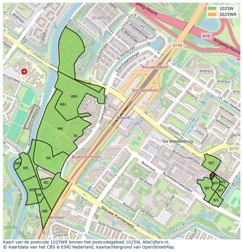 Afbeelding van het postcodegebied 1025 WR op de kaart.