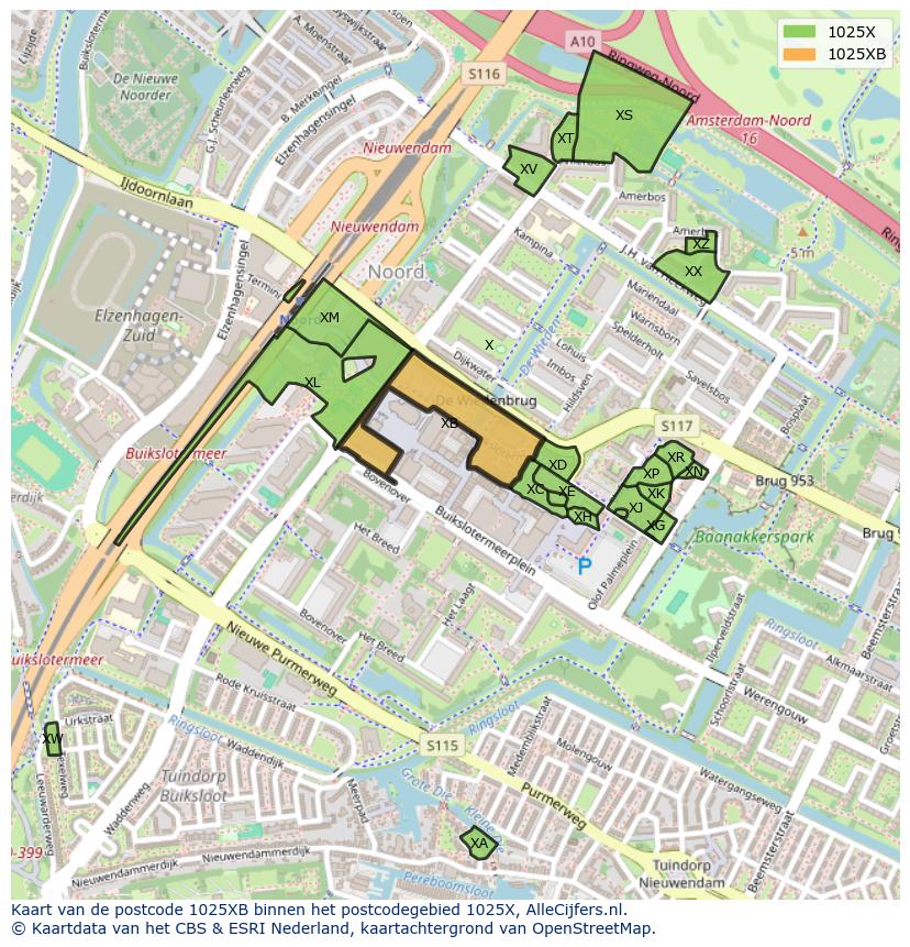 Afbeelding van het postcodegebied 1025 XB op de kaart.