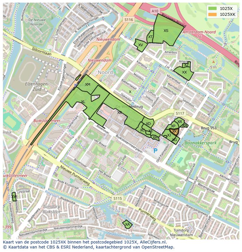 Afbeelding van het postcodegebied 1025 XK op de kaart.