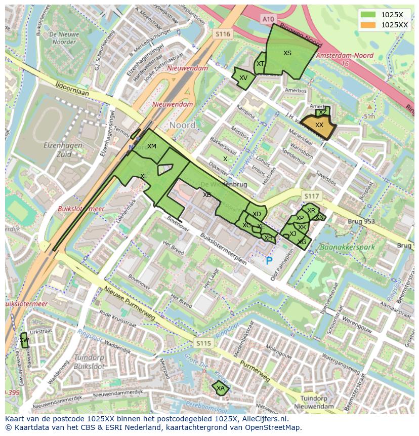 Afbeelding van het postcodegebied 1025 XX op de kaart.