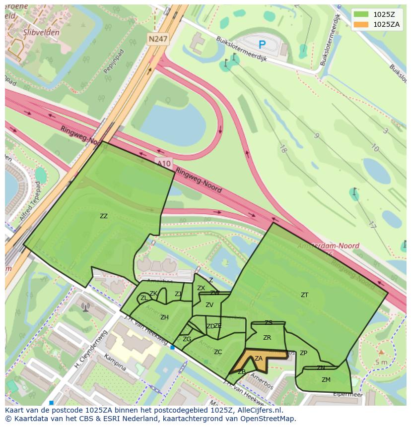Afbeelding van het postcodegebied 1025 ZA op de kaart.