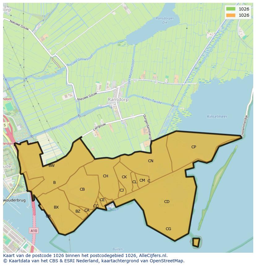 Afbeelding van het postcodegebied 1026 op de kaart.