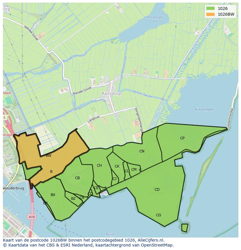 Afbeelding van het postcodegebied 1026 BW op de kaart.