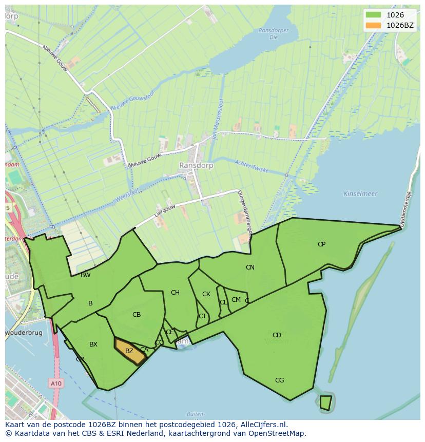 Afbeelding van het postcodegebied 1026 BZ op de kaart.
