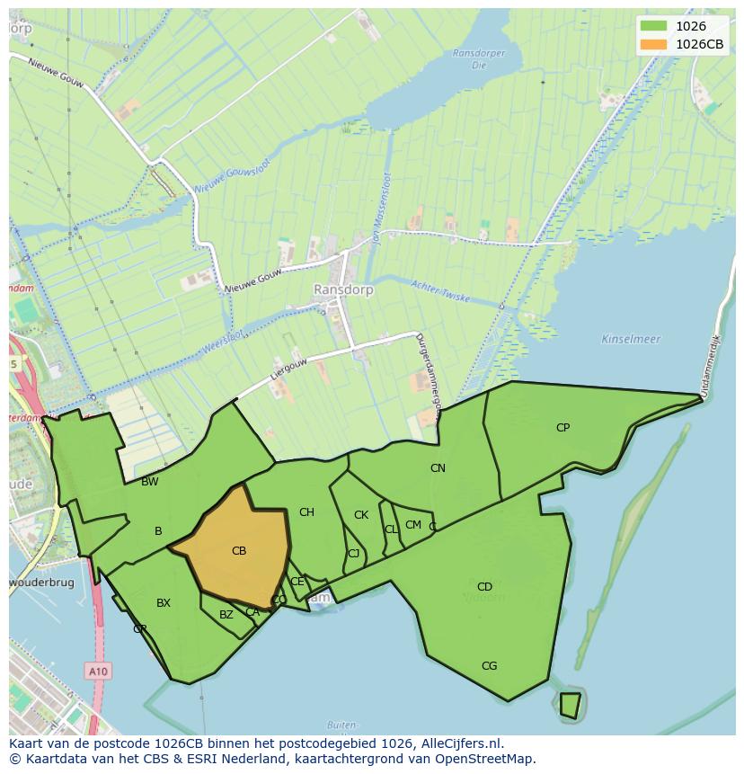 Afbeelding van het postcodegebied 1026 CB op de kaart.