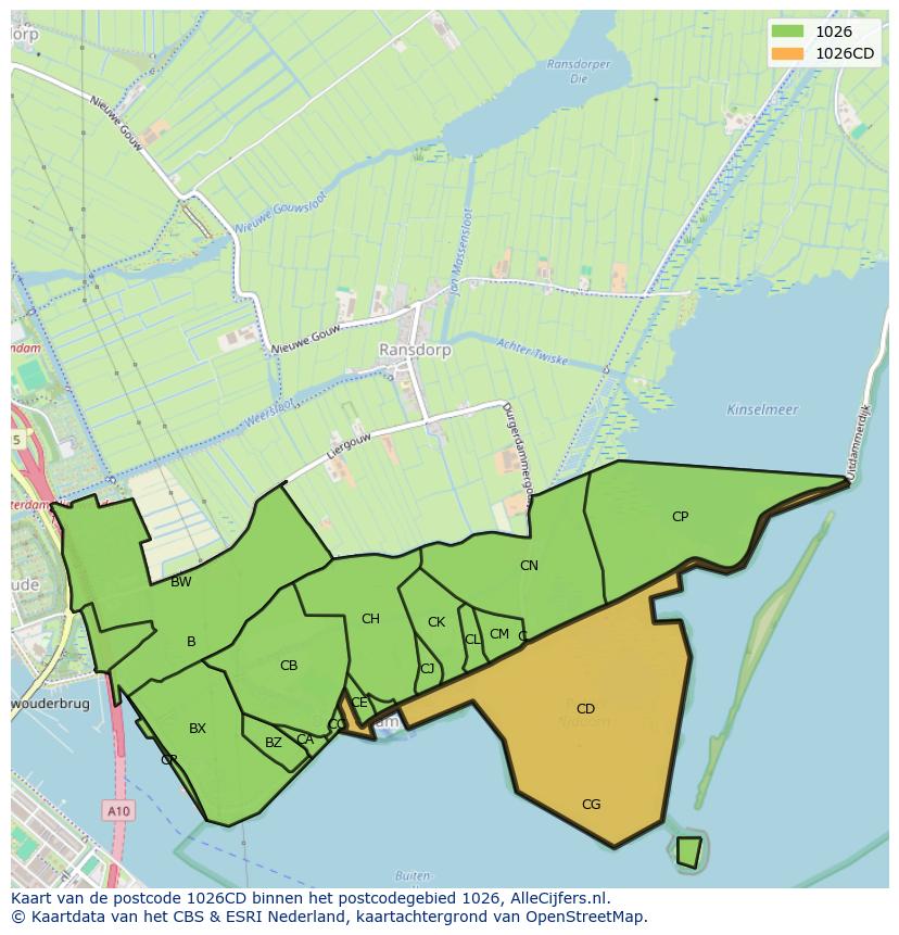 Afbeelding van het postcodegebied 1026 CD op de kaart.