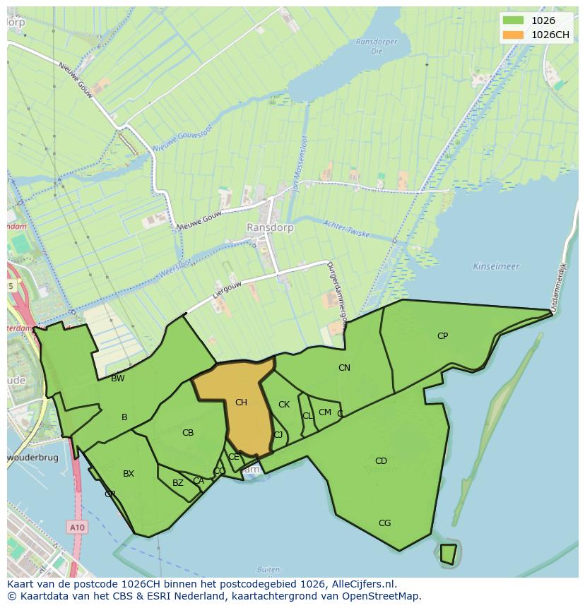 Afbeelding van het postcodegebied 1026 CH op de kaart.