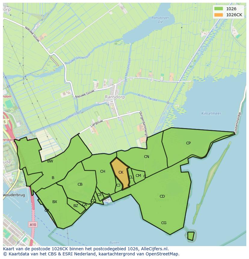 Afbeelding van het postcodegebied 1026 CK op de kaart.