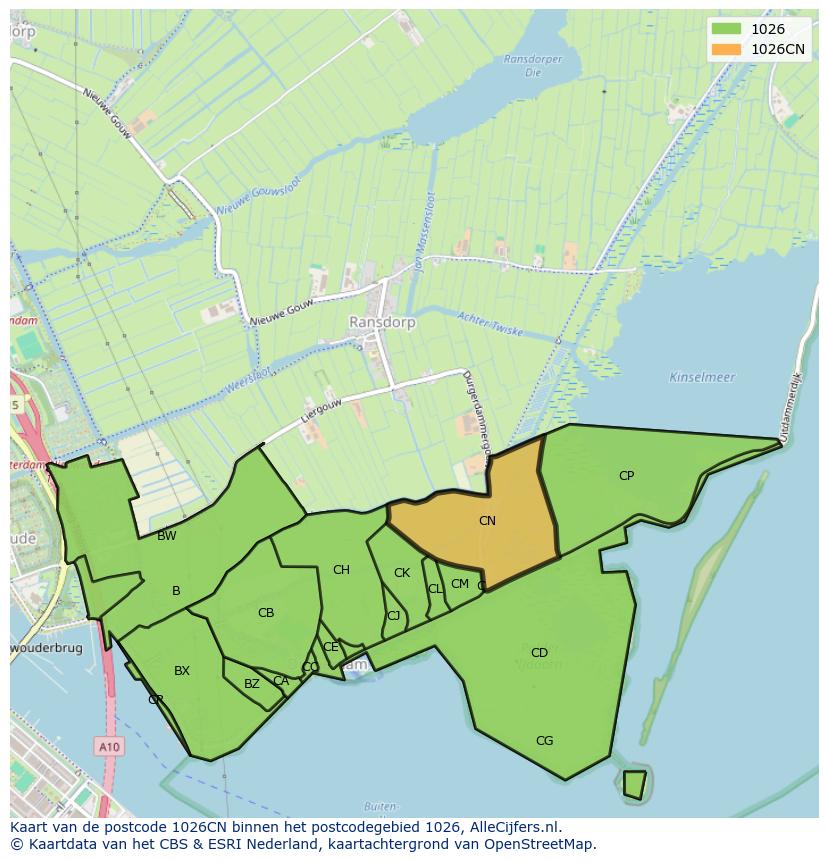 Afbeelding van het postcodegebied 1026 CN op de kaart.