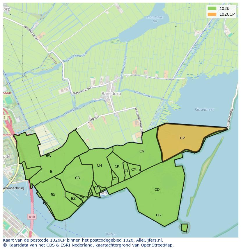 Afbeelding van het postcodegebied 1026 CP op de kaart.