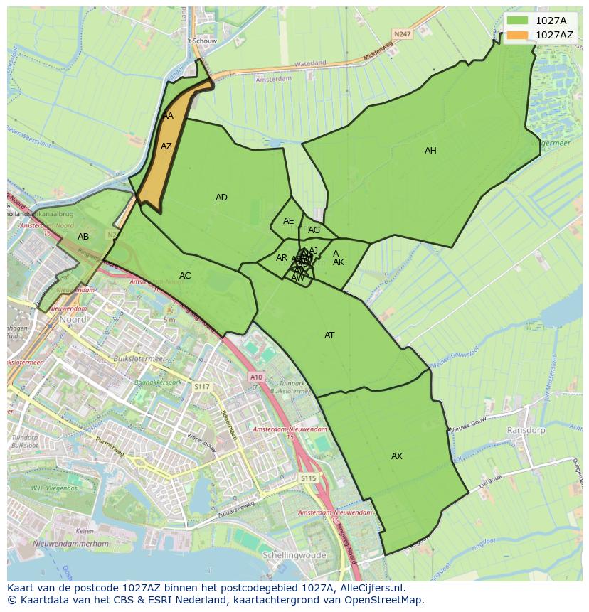 Afbeelding van het postcodegebied 1027 AZ op de kaart.