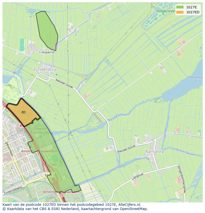 Afbeelding van het postcodegebied 1027 ED op de kaart.